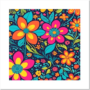 Flower Power Retro, Floral Pattern Graphic Design Posters and Art